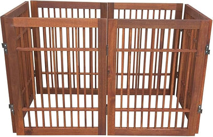 Urnporium Freestanding Wooden Dog Gate Foldable Indoor Pet Gate No Drill Expandable Barrier for Doorways Stairs Hallways Portable Wood Fence for Small Dogs & Puppies (Brown Pet Gate, 6 Panel 24" Tall)