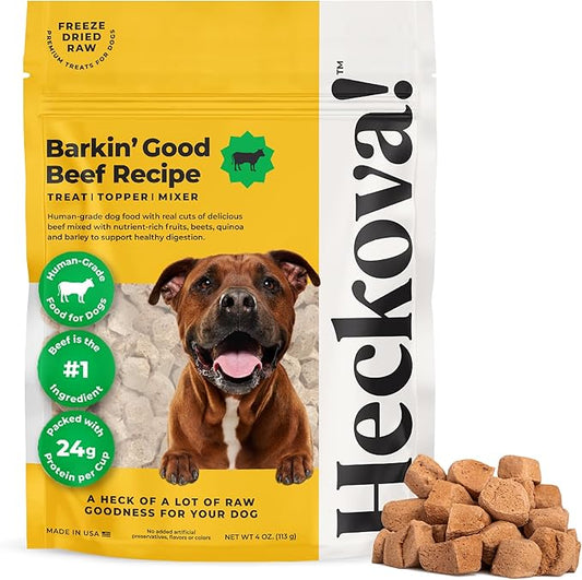 Barkin’ Good Beef - Freeze Dried Raw Dog Treats, Human Grade Beef Heart and Liver for Training, Meal Topper - High Protein (24g Per Cup) - Training Treats for Dogs, Made in The USA, 4oz Bag