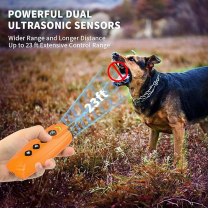 Dog Bark Deterrent Devices Rechargeable Anti-Barking Device for Dogs with 3X Ultrasonic Barking Control & Behaviour Correct Feature Better Than Dog Training Collars or Shock Collars (Black & Orange)