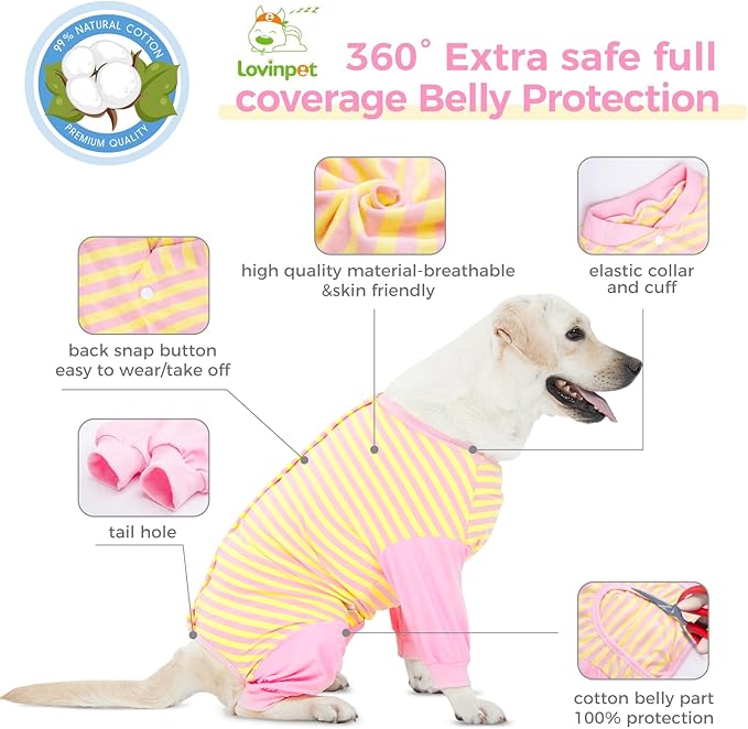 LovinPet Dog Recovery Suit for Large Medium Dogs - Full Coverage Dog's Bodysuit Wound Protective Surgical for Abdominal Wounds After Surgery Anti-Licking Cut-Out Design of Abdomen,Buttons,XXL