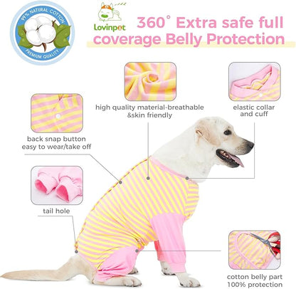 LovinPet Dog Recovery Suit for Large Medium Dogs - Full Coverage Dog's Bodysuit Wound Protective Surgical for Abdominal Wounds After Surgery Anti-Licking Cut-Out Design of Abdomen,Buttons,XXL