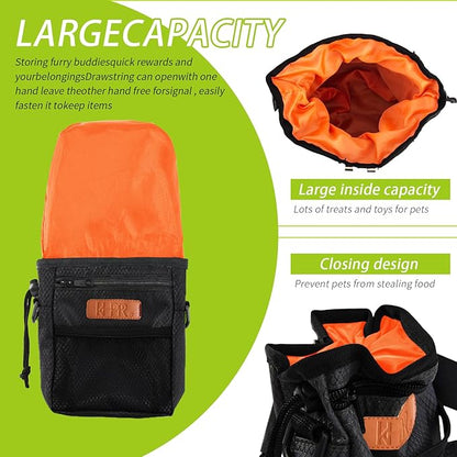 Dog Treat Training Pouch Easily Carries Pet Toys Kibble, Treats Built-in Poop Bag Dispenser 3 Ways to Wear Comes with a Foldable Silicone Bowl (Black)