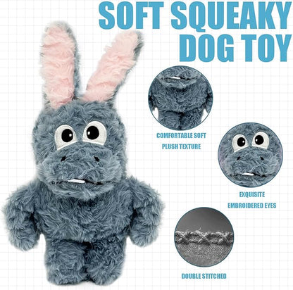 Donkey Squeaky Dog Toys to Keep Them Busy, Stuffed Plush Dog Toy Birthday Gift Crinkle Pet Puppy Tug Toy for Small Medium Large Dogs (Grey)