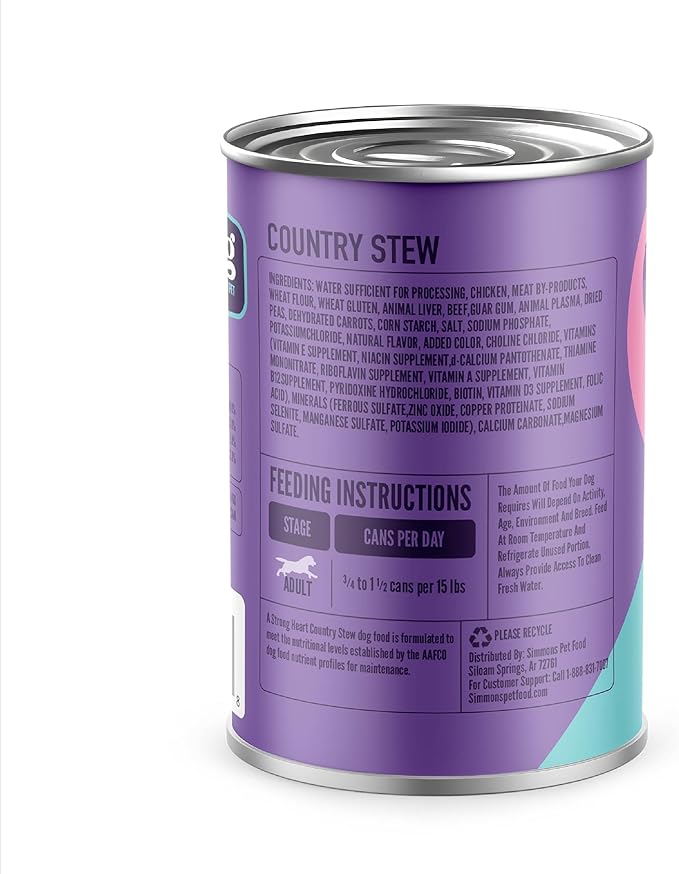 A Strong Heart Wet Dog Food, Country Stew, Made with Real Beef, Peas, & Carrots, Made in The USA, 13.2 oz Can (Pack of 12)