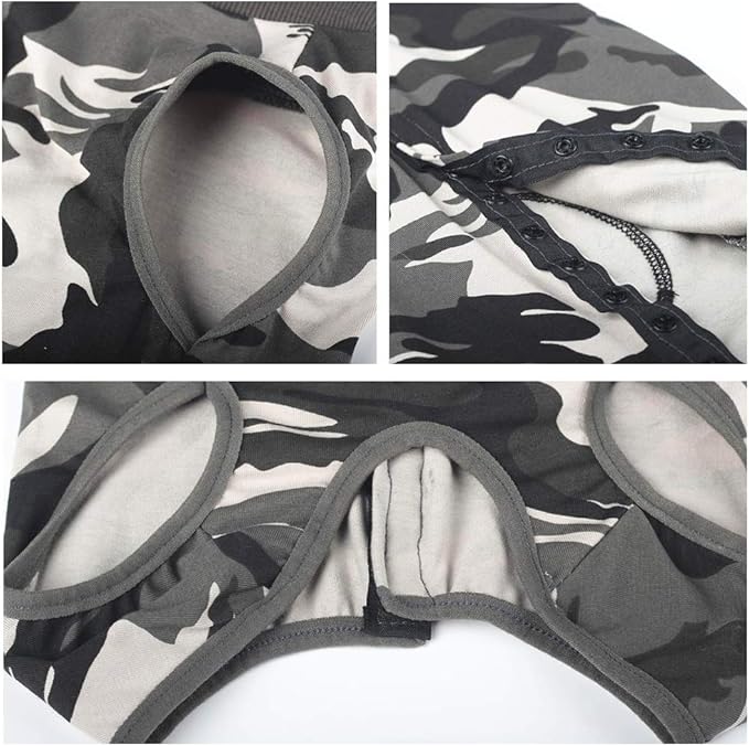 Dog Recovery Suit Abdominal Wound Puppy Surgical Clothes Post-Operative Vest Pet After Surgery Wear Substitute E-Collar & Cone(XXL, Camouflage)