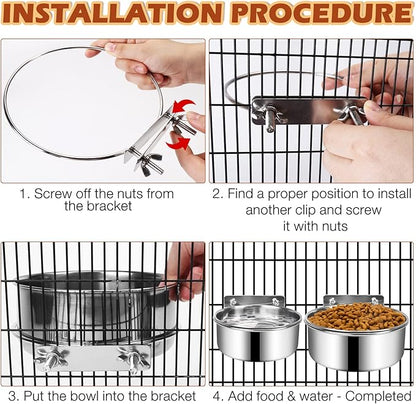 Dog Crate Water and Food Bowl, ShineMe Stainless Steel Dogs Bowls Hanging 2 Pack for Cage Crate Kennel, Spill Proof Dog Bowl for Medium and Small Sized Dogs Cats Pets (6.3 * 2.6” & 5.5 * 2.4”)