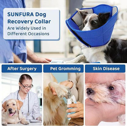 SUNFURA Dog Cone - Soft Cone for Dogs to Stop Licking, Pet E-Collar Alternative After Surgery, Adjustable Pet Recovery Collar for Wound Healing, Blue Large