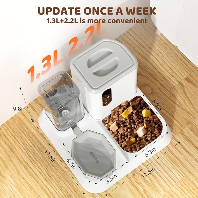 Gravity Cat Feeder and Water Dispenser Set, Automatic Feeder and Water Dispenser for Small Cats Dogs Pets,Large Capacity(1.3L+2.2L)