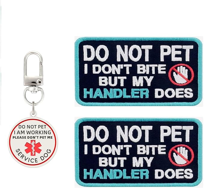 Do Not Pet Patches 2pcs, Do Not Pet ID Tags, Double Side Engraved Easily Attach to Dog Collar, Harness (Large)