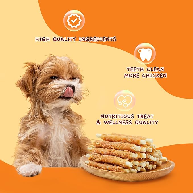Jungle Calling Dog Treats, Chicken Wrapped Rawhide Sticks for Dogs, Grain-Free Natural Small Dogs Training Treats, Pet Chew Snacks,10.6 oz