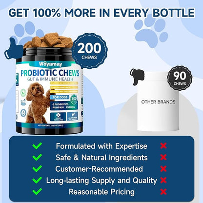 Woyamay Dog Probiotic for Dogs, 200 Soft Treats Dog Probiotics for Digestive Health & Immune System, Probiotic Chews for Dogs, Support Gut Health|Itchy Skin|Diarrhea|Gas Relief Treatment