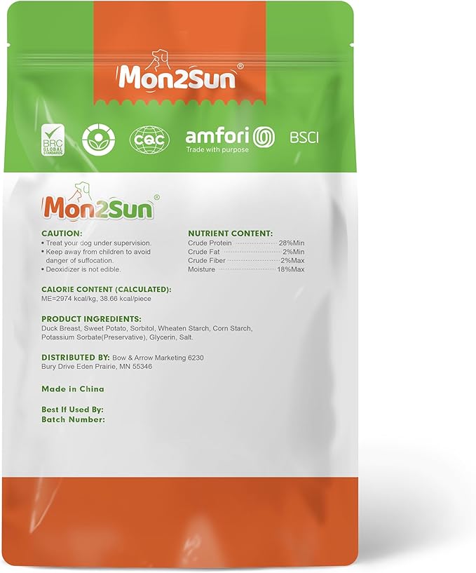 MON2SUN Dog Treats, Duck Wrapped Sweet Potato, High Protein, Low Fat, No Rawhide, Easy to Digest, Suitable, 25 oz