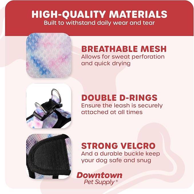 Downtown Pet Supply Step-in Dog Harness – No Pull, Adjustable Padded Mesh with Reflective Trim, Secure Buckle Strap – Comfortable & Breathable Small Dog Harness, X-Small, Tie Dye