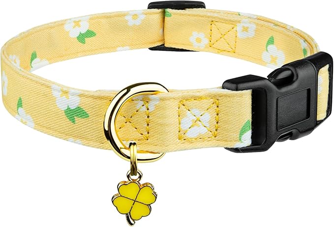Cotton Handmade Dog Collar Cute and Distinctive Patterns Yellow Flower with Pendant for Girl Boy Dogs Collars L