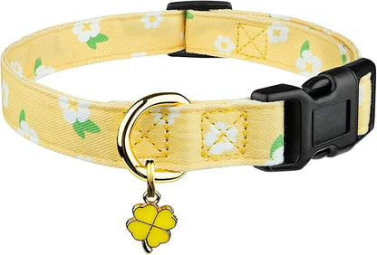 Cotton Handmade Dog Collar Cute and Distinctive Patterns Yellow Flower with Pendant for Girl Boy Dogs Collars M