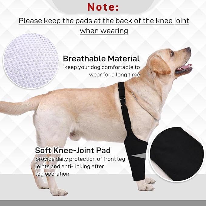 Dog Recovery Suit for Front Legs, Dog Recovery Sleeves After Surgery with Elastic Band, Soft Protective Elbow Braces for Medium Large Dogs, Cone Collar Alternative to Stop Licking Leg Wounds,Black,L