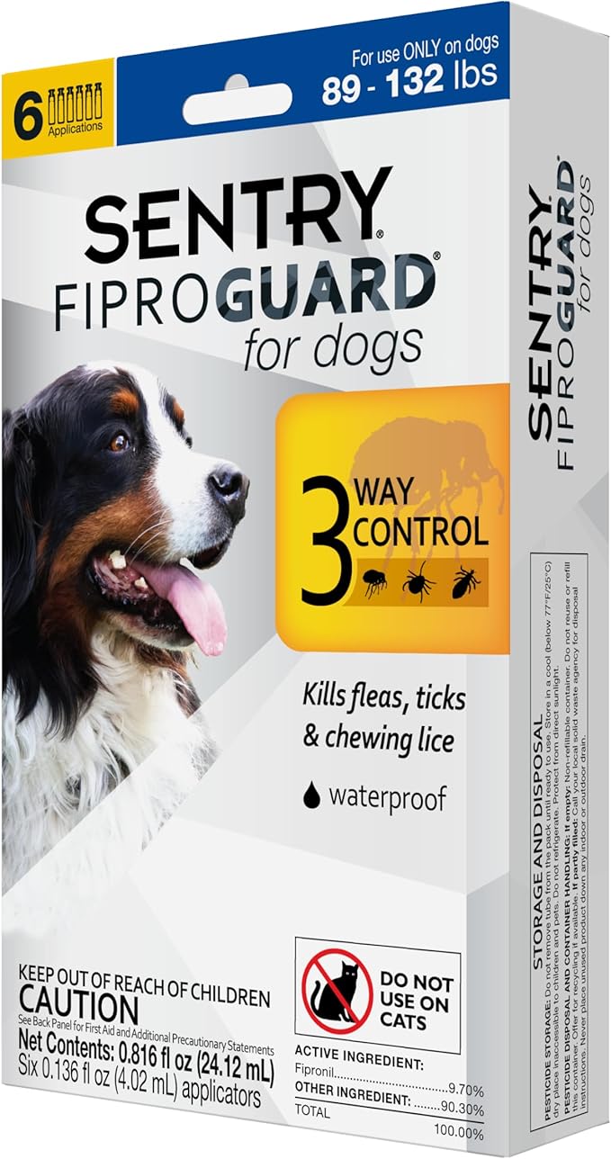 Sentry Fiproguard Plus for Dogs, Flea and Tick Prevention for Dogs (89-132 Pounds), Includes 6 Month Supply of Topical Flea Treatments