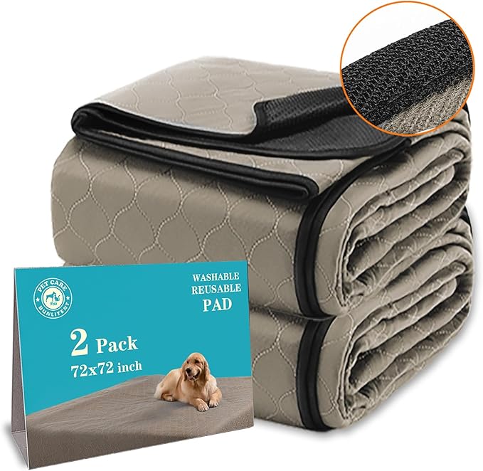 Bunlitent Washable Pee Pads for Dogs 72" x 72", 2 Pack, Reusable Puppy Pads, Dog Training Pads with Quick Dry, Large Anti-Slip Whelping Pad for Pet, Playpen, Incontinence, Housebreaking
