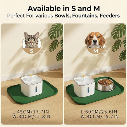 BLESWIN Non-Slip Silicone Dog Food Mat for Food and Water, 18" x 12" Raised Edge Pet Feeding Mat - Waterproof Dog Bowl Mat Easy Clean for Floor Protector,Dark Green