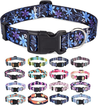 Mihqy Dog Collar with Bohemia Floral Tribal Geometric Patterns - Soft Ethnic Style Collar Adjustable for Small Medium Large Dogs(Floral Blue,M)