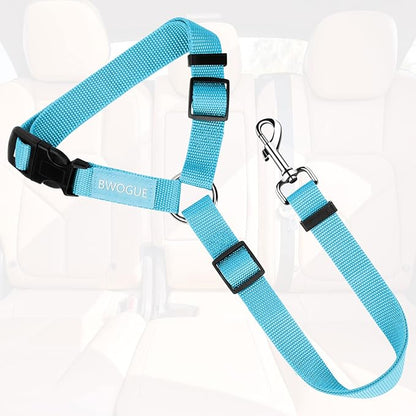 BWOGUE Pet Dog Cat Seat Belts, Car Headrest Restraint Adjustable Safety Leads Vehicle Seatbelt Harness (1 Pack, Blue, Not Elastic)