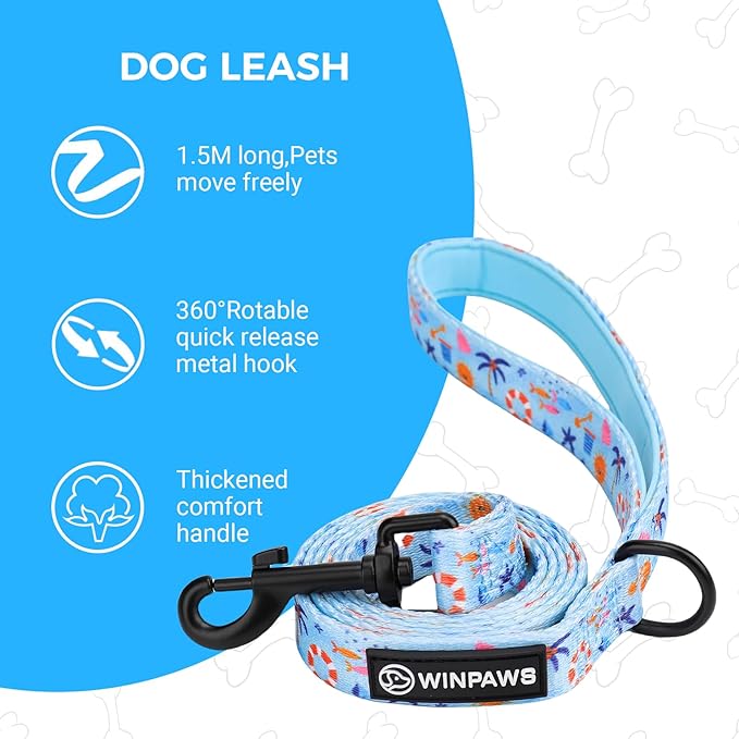 Dog Harness and Leash Collar Set with Dog Poop Bag Holder and Bandanas, Escape Proof Adjustable Puppy Cat Vest with Soft Mesh Padded, Pet Supplies for Small Medium Large Dogs Kitten(Blue Beach, M)