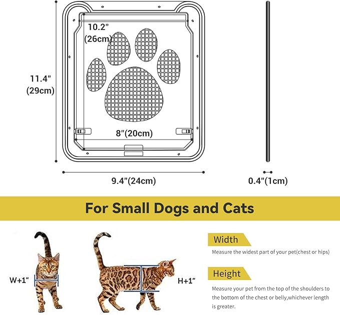 Enjoying Pet Screen Door 8"×10.2" Inner Door Size, Cat Doors with Replacement Magnetic Flap Lockable Doggy Screen Door, Black