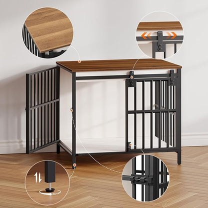 HOOBRO Dog Crate Furniture with Sliding Barn Door, Dog Kennel Indoor for Small/Medium Dogs, Heavy Duty Dog Cage with 2 Doors, End Table for Living Room, Bedroom, Rustic Brown and Black BWH73GW03