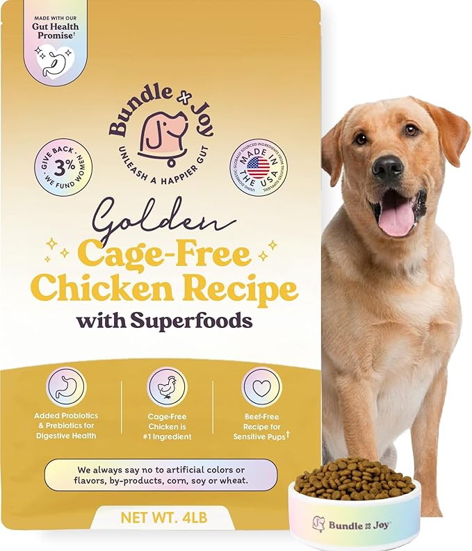 Bundle x Joy Golden Probiotic Dog Food Dry, Chicken, 4lb Bag, Allergy and Gut-Friendly Adult Kibble for Digestive Health with Cage-Free Chicken, 20 Plant Based Superfoods, Beef and Grain Free