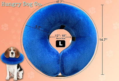 Hungry Dog Co.- Premium Inflatable Dog Collar for Dogs and Cats - Helps in Pet Recovery - Comfortable and Safe for Your Pet - Soft E-Collar – Blue, Large (12”- 18” Neck)