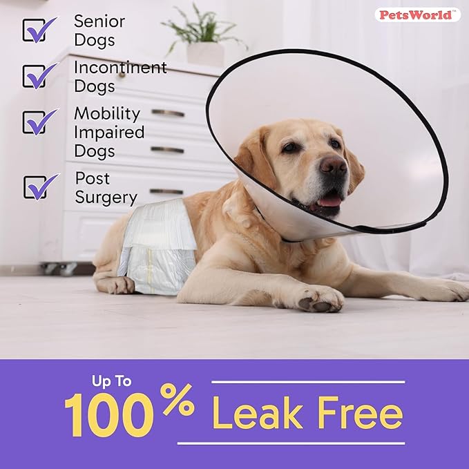 PetsWorld Dog Diapers Male Large 200 Count Disposable Male Dog Wraps – Super Absorbent Belly Bands with Wetness Indicator, Fur-Friendly Adjustable Fit for Incontinence & Training (Waist 21–30 in)