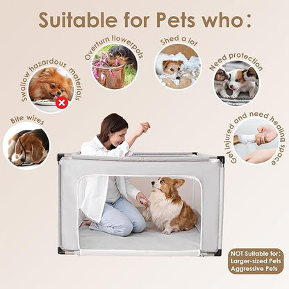 EHEYCIGA 42x42x26 Inches Puppy Playpen Without Top Cover for Dogs & Cats Indoor or Outdoor - Dog Playpen with Door, Dog Fence for Small Animal with Heavy-Duty Oxford & Steel Frame, Sliver Grey