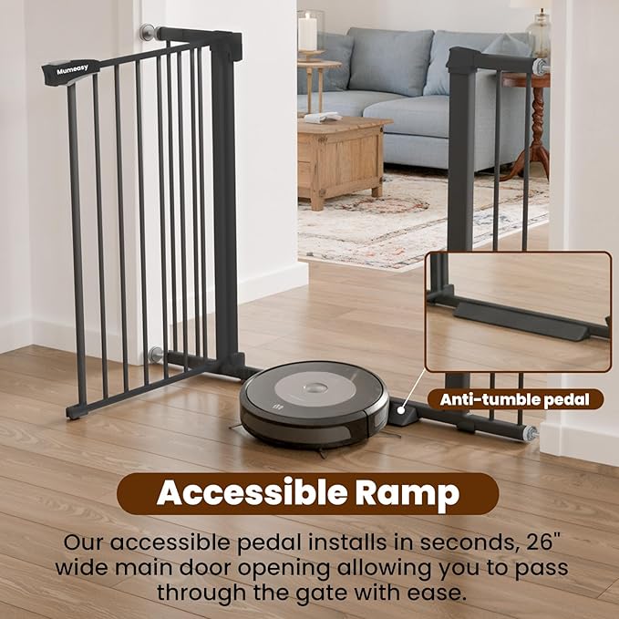 Baby Gate for Stairs, 26-40" Auto Close Dog Gate for Doorways, Pressure Mounted Child Gate with Walk Thru Door, Easy Install Safety Gate for Children and Pets, Black