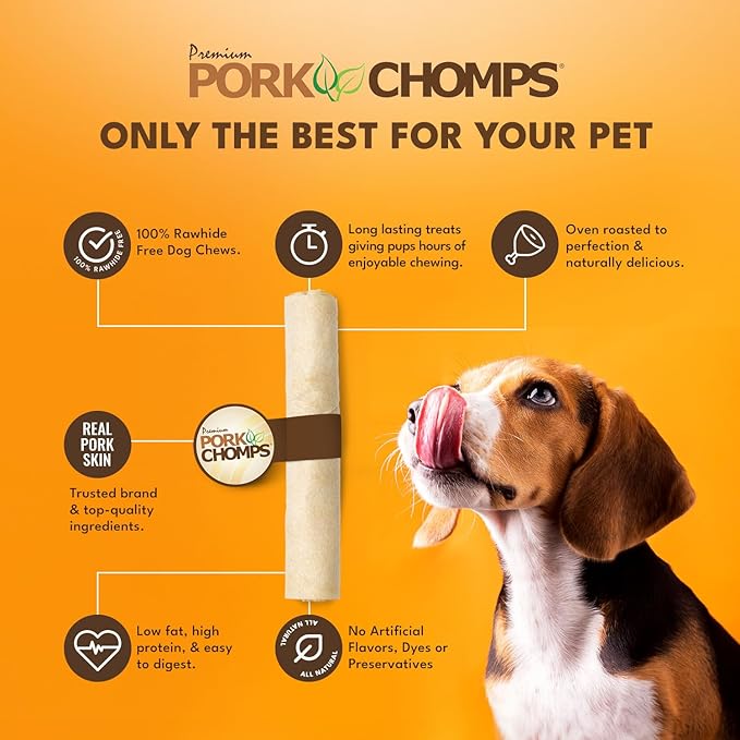 Pork Chomps Baked Pork Skin Dog Chew, 8-inch Roll, 1 Count (Pack of 3)