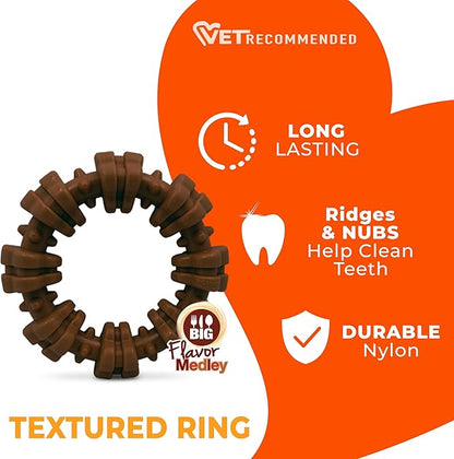Nylabone Textured Ring Power Chew Toy for Large Dogs, Durable Dog Toys for Aggressive Chewers, Strong Dog Chew Bones To Keep Them Busy, Flavor Medley, X-Large - 50+ lbs, 1 Count