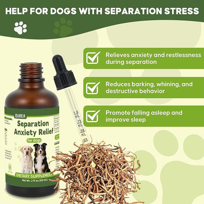 Ourea Separation Anxiety Relief for Dogs, Calming Care for Dogs, Helps Relieve Anxiety During Separation, Valerian Root for Anxiety Drops, Easy to Use (2 fl oz)