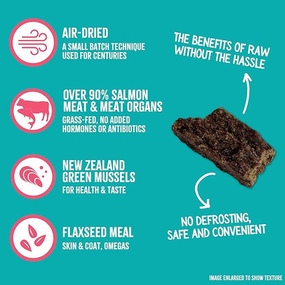 RawTernative Air Dried Dog Food, High Protein, Over 90% Real Salmon & Beef + New Zealand Green Mussels, Complete Meal or Topper, Grain Free, Gluten Free, Non GMO, (5 oz Bag)