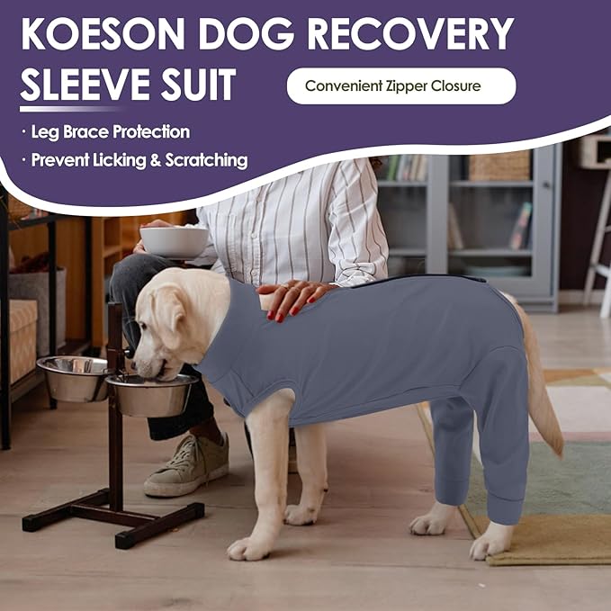 KOESON Dog Recovery Suit Hind Leg, Recovery Sleeve for Female Male Dogs, Pet Leg Sleeve to Stop Licking, Pet Rear Leg Wound Cover, Dog Spay Onesie for Wound Heal Care