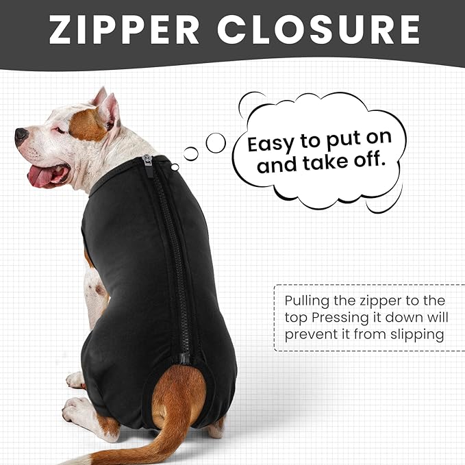 IDOMIK Dog Recovery Suit,Thigh Wound Protective Sleeve for Dogs,Anti Licking Dog Rear Leg Sleeve,Male Female Dog Surgical Clothes,Dog Surgical Suit with Pants Cover,Cone Collar Alternative,Black,3XL