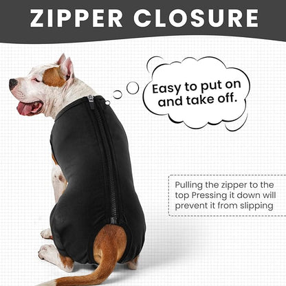 IDOMIK Dog Recovery Suit,Thigh Wound Protective Sleeve for Dogs,Anti Licking Dog Rear Leg Sleeve,Male Female Dog Surgical Clothes,Dog Surgical Suit with Pants Cover,Cone Collar Alternative,Black,2XL