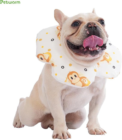 PetWarm Dog Recovery Collar, Recovery Collar for Dogs, Lightweight Soft Flower Design, Comfortable Neck Protector Helps Discourage Licking, Post-Visit Protective Collars, Monkey Print, Yellow, L
