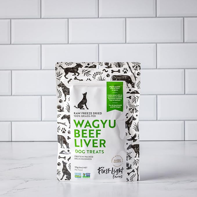 First Light Farms Freeze-Dried Wagyu Beef Liver Dog Treats | 100% Grass-Fed, Certified Humane, 3 oz Bag | Single Ingredient, Nutrient-Dense Superfood for All Breeds & Life Stages