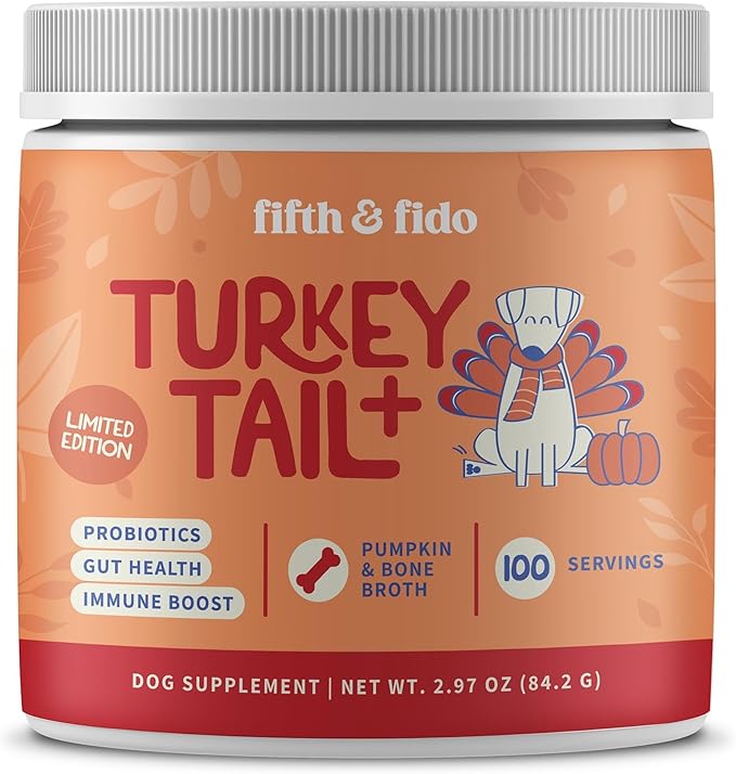 Fifth & Fido Turkey Tail Mushroom for Dogs – Lipoma Treatment for Dogs - Mushroom Supplement with Immune Support for Lipoma, Lumps & Bumps – Premium Pet Vitamins and Supplements Made in USA, 100 Serv.