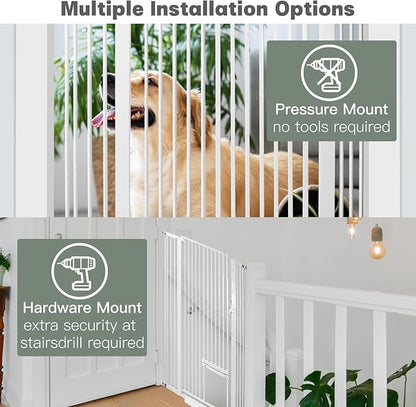 SHYUJAJIE 55 Inch Extra Tall Pet Gate with Small Cat Door, 29.55"-40.55" Adjustable Wide Dog Gate, Tall Cats Gates for Doorway, Stairs, House(White)