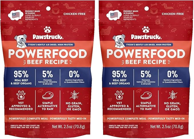 Pawstruck All Natural Air Dried Dog Food w/Real Beef - Grain Free, Made in USA, Non-GMO & Vet Recommended - High Protein Limited Ingredient Full-Feed - for All Breeds & Ages - 2.5oz Trial Bag