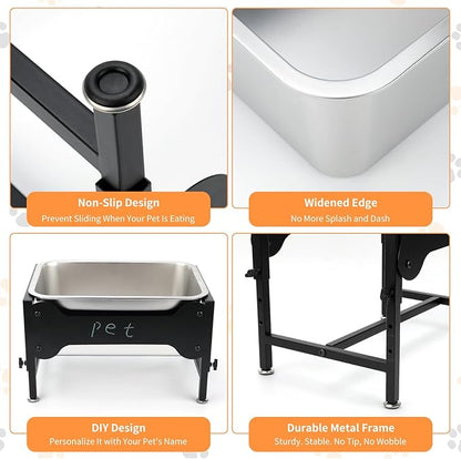 4 Gallons Elevated Large Dog Water Bowl, 4 Height Adjustable Stainless Steel Raised Dog Bowls with Stand, Indoor Outdoor Pet Water Bowl Relief Joint Pressure Pet Dishes for Dogs Easy Clean