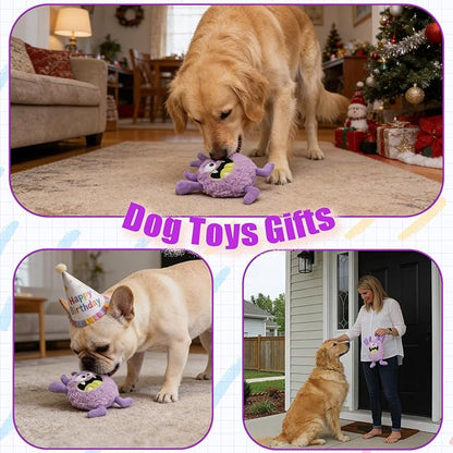 Plush Squeaky Dog Toy, Crinkle Stuffed Dog Toy Keep Them Busy Tug of War Birthday Dog Chew Toy for Small Medium Large Dogs (Purple)