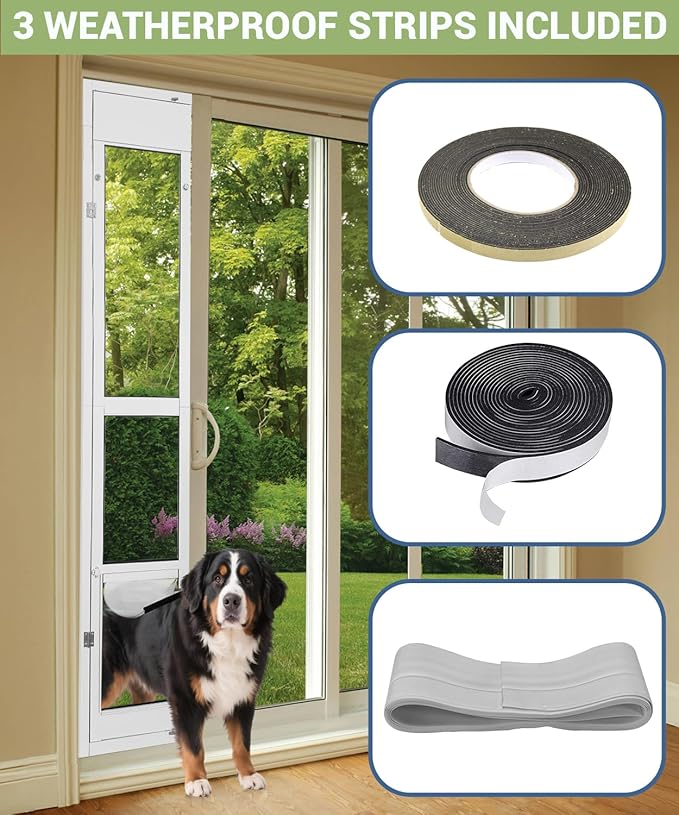 96 inch Large Dog Door for Sliding Glass Door - Left Amout from Inside, Adjustable Height: 96.38-96 in, Flap Size: 11”(W) x 16”(H)