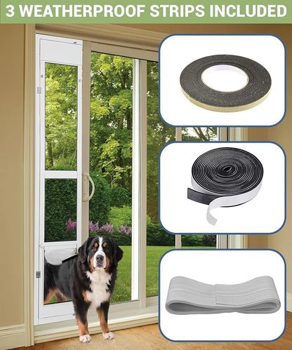 96 inch Large Dog Door for Sliding Glass Door - Left Amout from Inside, Adjustable Height: 96.38-96 in, Flap Size: 11”(W) x 16”(H)