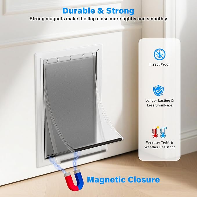 2 Pack Large Dog Door Replacement Flaps and 1 Metal Bracket with Screws, Compatible with Petsafe Freedom Doggie Doors, PAC11-11039 10 1/8" X 16 7/8" Magnetic Closure,Flexible (Frosted Transparent)